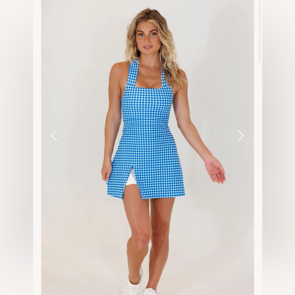 Salt Project Coastal Blue Gingham Stride Athletic Tennis Mini Dress NWT
